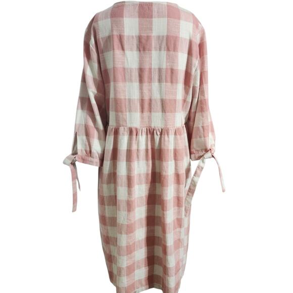 Hidden Alley Pink White Plaid Cottagecore Prairie Dress Short Tie Sleeve Maxi - Picture 9 of 10